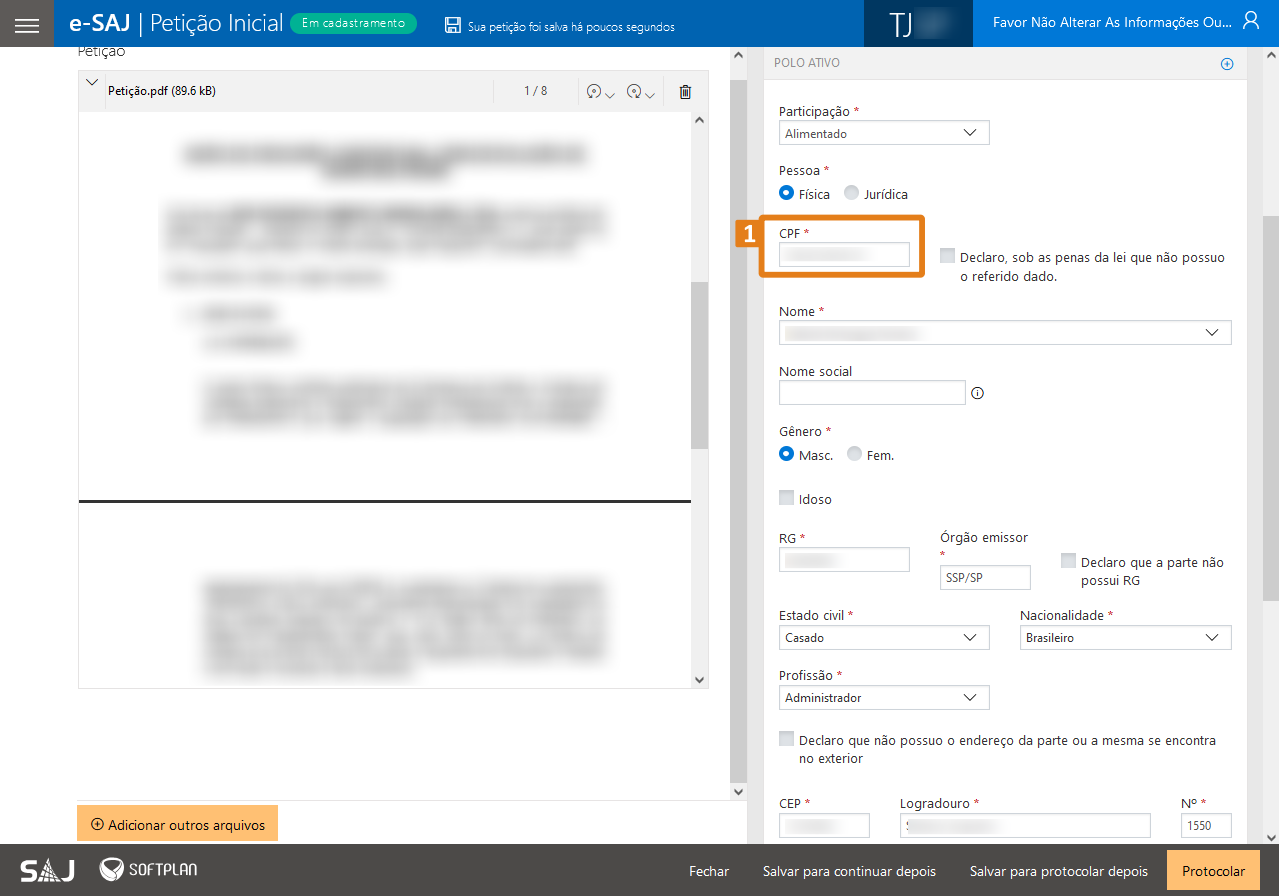 campo cpf preenchimento obrigatorio
