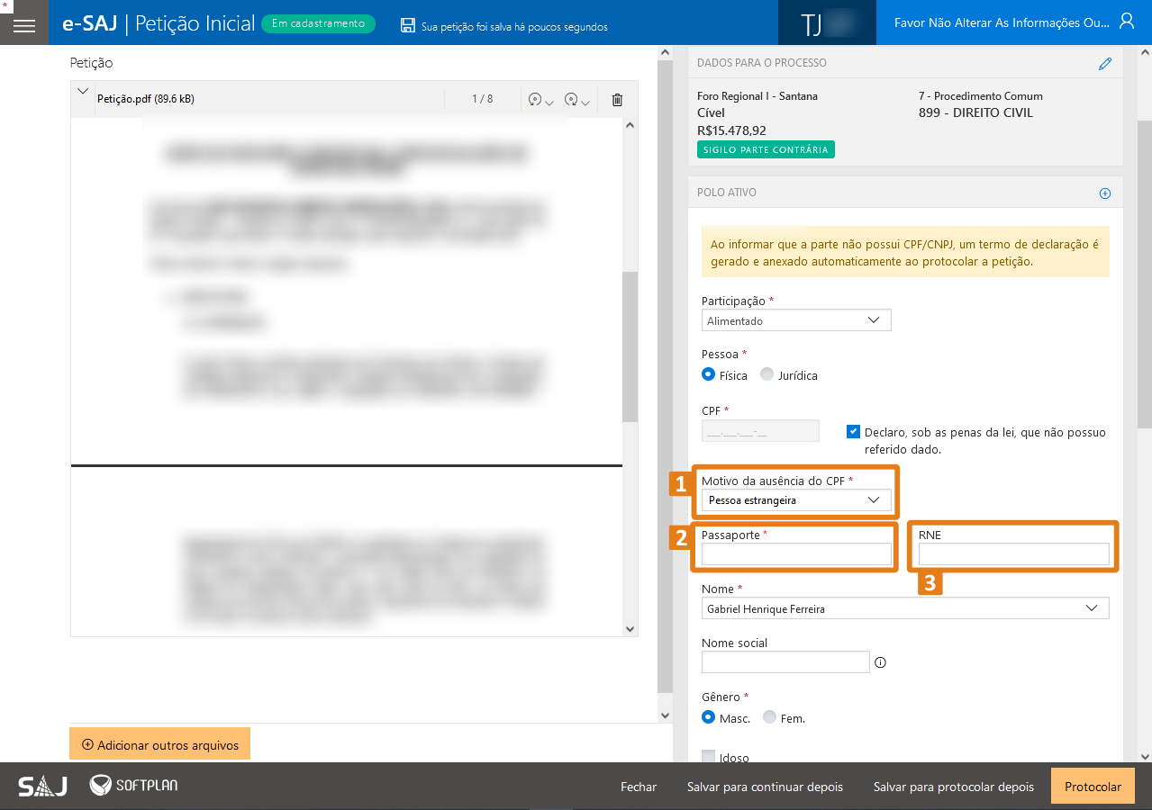 pessoa estrangeira campos passaporte e RNE